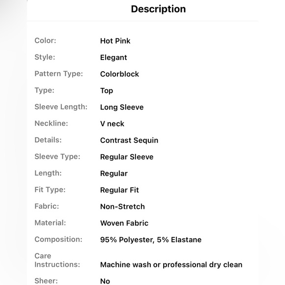 SHEIN Essnce Contrast Sequin V Neck Blouse in Hot Punk..Sz. M..never worn..NWOT. - Picture 7 of 7